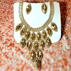 Rose Gold Plated Crystal CZ Necklace Pendant Earrings Wedding,Prom,Jewelry Set.